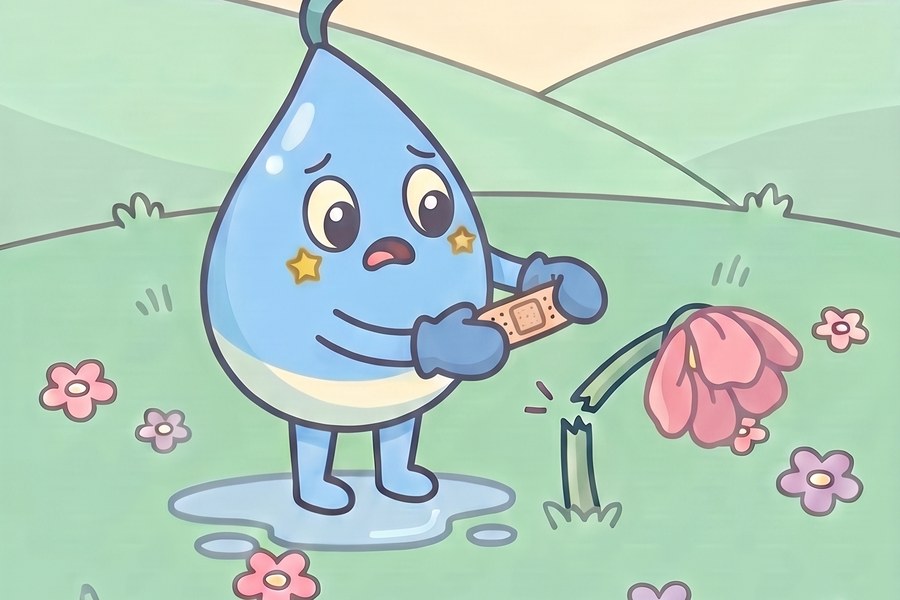 Wibble bandaging a broken flower